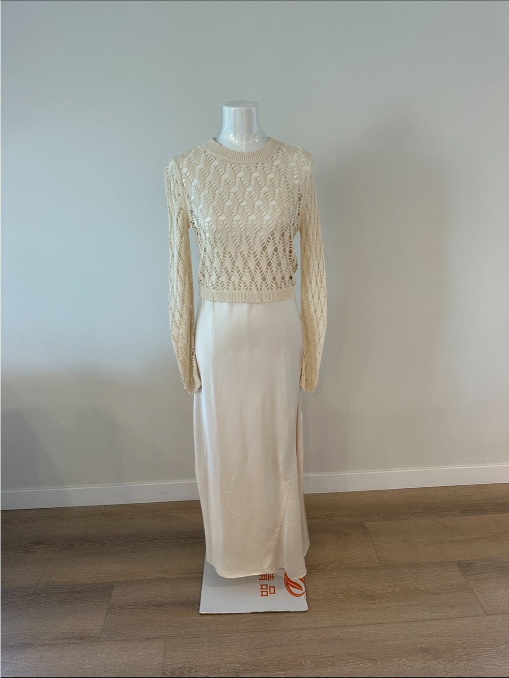 All Saints Erin 2-in-1 Satin
Maxi Dress with Crochet Knit
Sweater